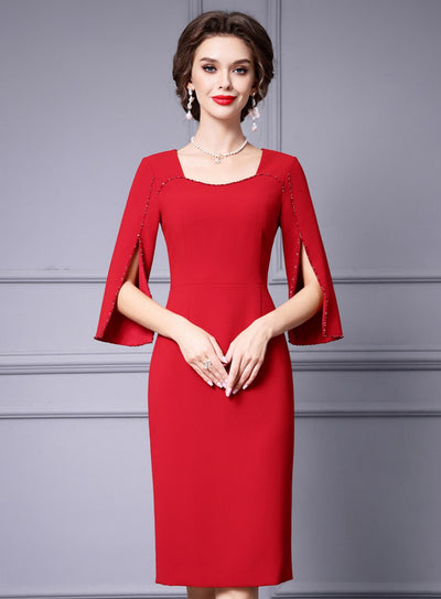 Red Split Short Sleeve Mother Of The Bride Dress