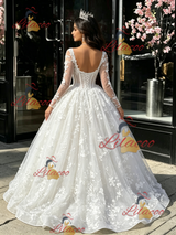 White Tulle Long Sleeve Appliques Quinceanera Dress
