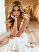 Simple White Mermaid V-neck Backless Wedding Dress
