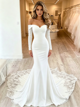White Mermaid Long Sleeve Wedding Dress