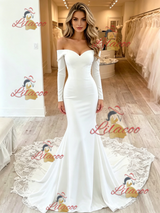 White Mermaid Long Sleeve Wedding Dress