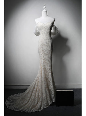 White Lace Off the Shoulder Wedding Dress