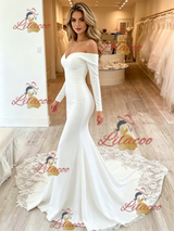 White Mermaid Long Sleeve Wedding Dress