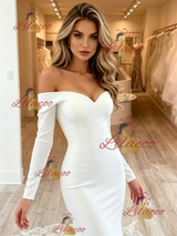 White Mermaid Long Sleeve Wedding Dress