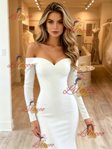 White Mermaid Long Sleeve Wedding Dress