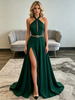 Green Halter Split Prom Dress