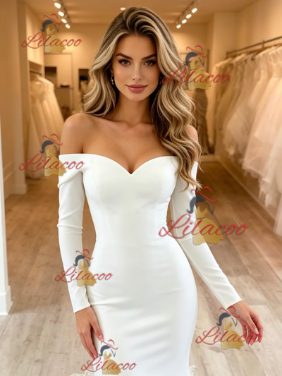 White Mermaid Long Sleeve Wedding Dress