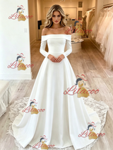 White Long Sleeve Off the Shoulder Wedding Dress