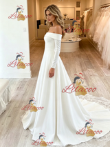 White Long Sleeve Off the Shoulder Wedding Dress