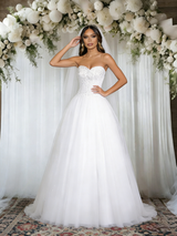 White Tulle Strapless Appliques Wedidng Dress
