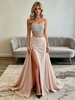 Champagne Sequins Strapless Beading Prom Dress