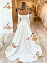 White Long Sleeve Off the Shoulder Wedding Dress