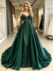 Green Sequins Satin Long Sleeve Prom Dress