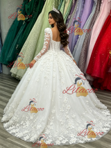 White Tulle Long Sleeve Appliques Quinceanera Dress