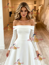 White Long Sleeve Off the Shoulder Wedding Dress