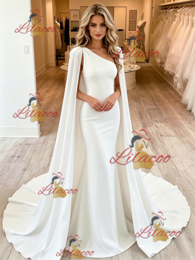 White Mermaid One Shoulder Wedding Dress