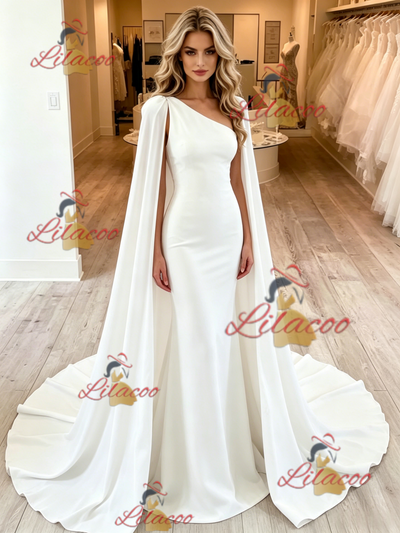 White Mermaid One Shoulder Wedding Dress