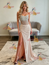 Champagne Mermaid Strapless Beading Prom Dress