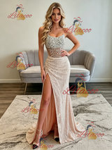 Champagne Mermaid Strapless Beading Prom Dress