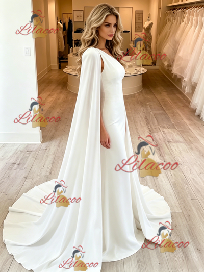 White Mermaid One Shoulder Wedding Dress