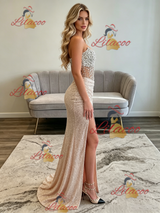 Champagne Mermaid Strapless Beading Prom Dress