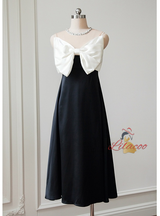 Black and White Stitching Bow Dress