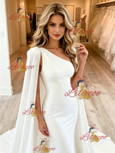 White Mermaid One Shoulder Wedding Dress