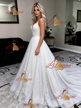 White Sequins Spaghetti Straps Wedding Dress