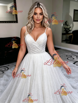White Sequins Spaghetti Straps Wedding Dress