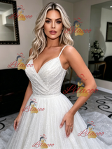 White Sequins Spaghetti Straps Wedding Dress
