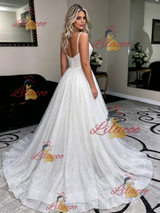 White Sequins Spaghetti Straps Wedding Dress