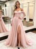 Pink Tulle Long Sleeve Prom Dress
