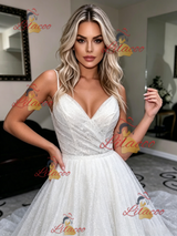 White Sequins Spaghetti Straps Wedding Dress