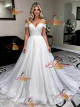 White Sequins Off the Shoulder Wedding Dress