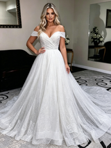 White Sequins Off the Shoulder Wedding Dress