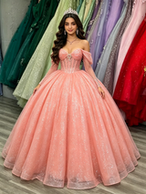 Pink Sequins Long Sleeve Quinceanera Dress