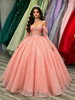 Pink Sequins Long Sleeve Quinceanera Dress