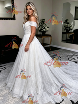 White Sequins Off the Shoulder Wedding Dress