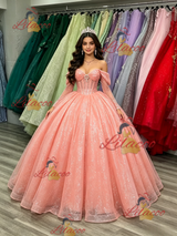 Pink Sequins Long Sleeve Quinceanera Dress