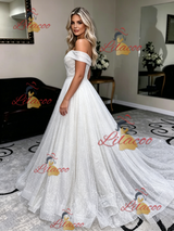 White Sequins Off the Shoulder Wedding Dress