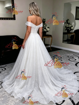 White Sequins Off the Shoulder Wedding Dress