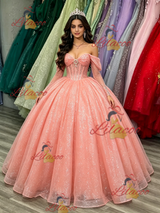 Pink Sequins Long Sleeve Quinceanera Dress