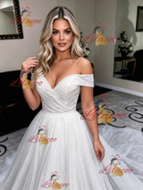 White Sequins Off the Shoulder Wedding Dress