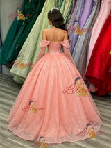 Pink Sequins Long Sleeve Quinceanera Dress