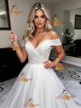 White Sequins Off the Shoulder Wedding Dress