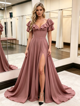 Square Neck Split Prom Dress