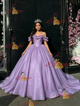 Purple Tulle Off the Shoulder Quinceanera Dress