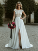 White Scoop Neck Cap Sleeve Wedding Dress
