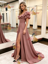 Square Neck Split Prom Dress