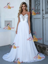 White Chiffon Strapless Wedding Dress